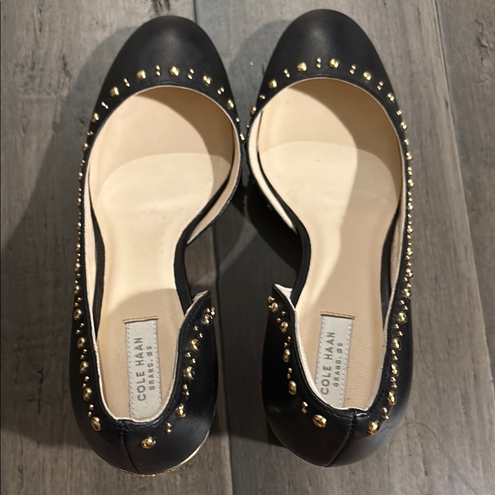 Cole Haan Black and Gold Studded Flats Size 5